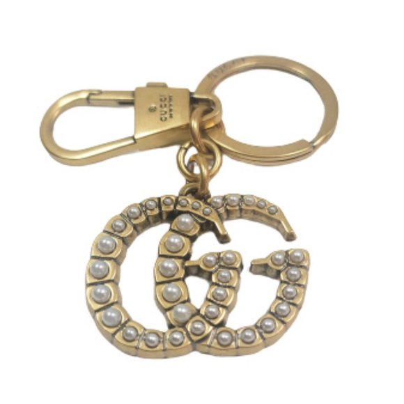 Gucci Gold Embellished Double G Keychain - Picture 1 of 2